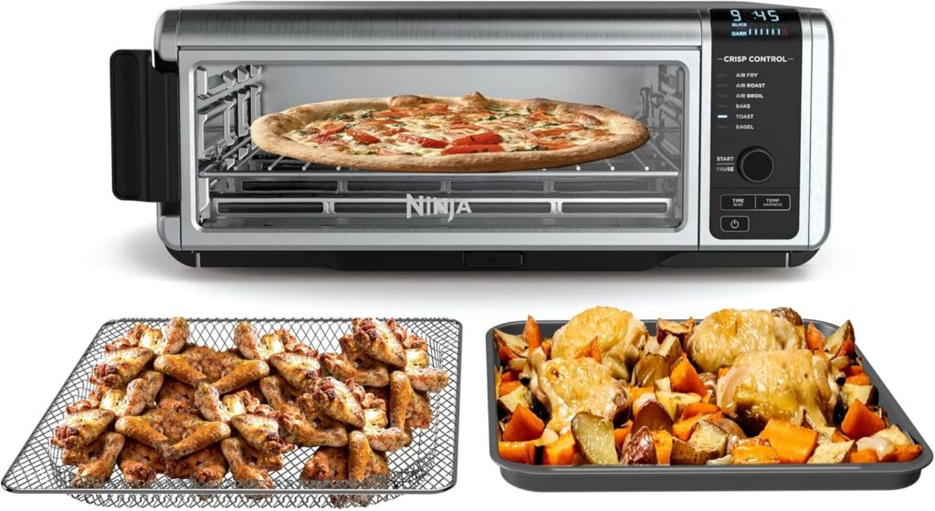 Ninja SP080 Foodi Digital Air Fry Countertop Oven with 6-in-1 Functionality, Flip Up & Away Capability for Storage Space, with Air Fry Basket, Wire Rack, Sheet Pan & Crumb Tray, Silver (Renewed)
