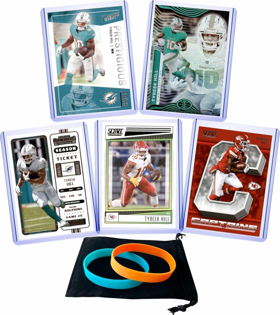 Tyreek Hill (5) Assorted Football Cards Gift Pack – Dolphins, Chiefs Trading Cards