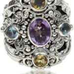 NOVICA Artisan Handmade Amethyst Blue Topaz Cocktail Ring Balinese Silver Sterling Citrine Multigem Multicolor Stone Indonesia Animal Themed ‘Butterfly Queen’