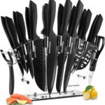 Kitchen Knife Set with Block, 19 PCS High Carbon Stainless Steel Sharp includes Serrated Steak Knives Set, Chef Knives, Bread Knife, Scissor, Sharpener, all in one