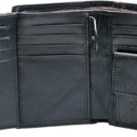 POKOFO Large RFID Genuine Leather Card Holder Trifold Wallet Snap Closure 3 ID Windows for men