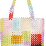Beaded Bag Summer Beach Bag Acrylic Handbags Handmade Tote Bags for Wedding Party Rainbow Colorful