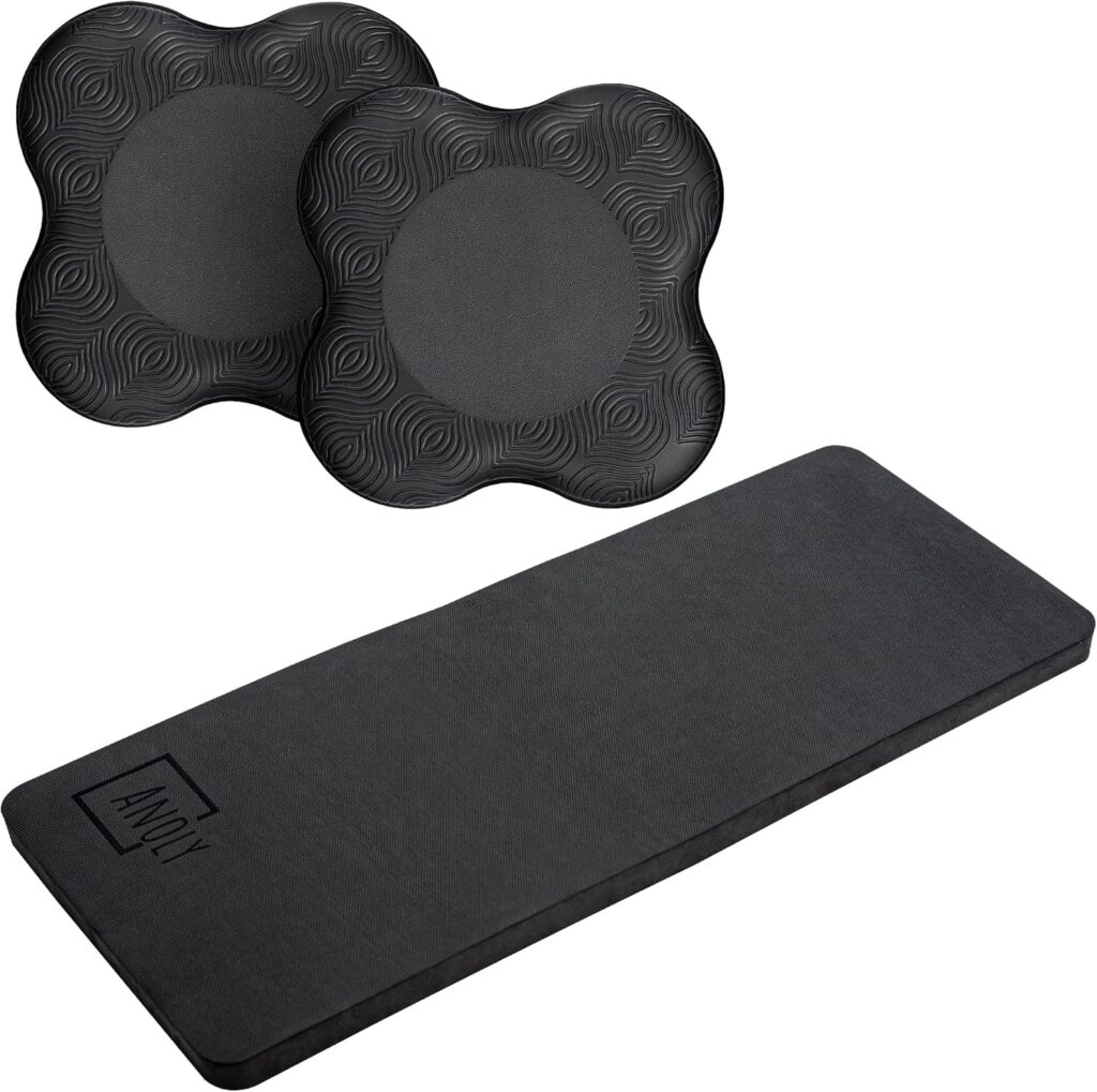 Anoly’s Yoga Support Pad Set – 2 Pads + 1 Mat (Black) – Elbow & Knee Cushions for Yoga, Pilates, Meditation & Home Workouts
