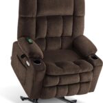 MCombo Oversized Power Lift Recliner Chair for Elderly, Dual Motor Lift Chair with Heat and Massage, Lay Flat Lift Chair for Big and Tall, Cup Holders, Fabric R7891 (Oversize, Mocha)