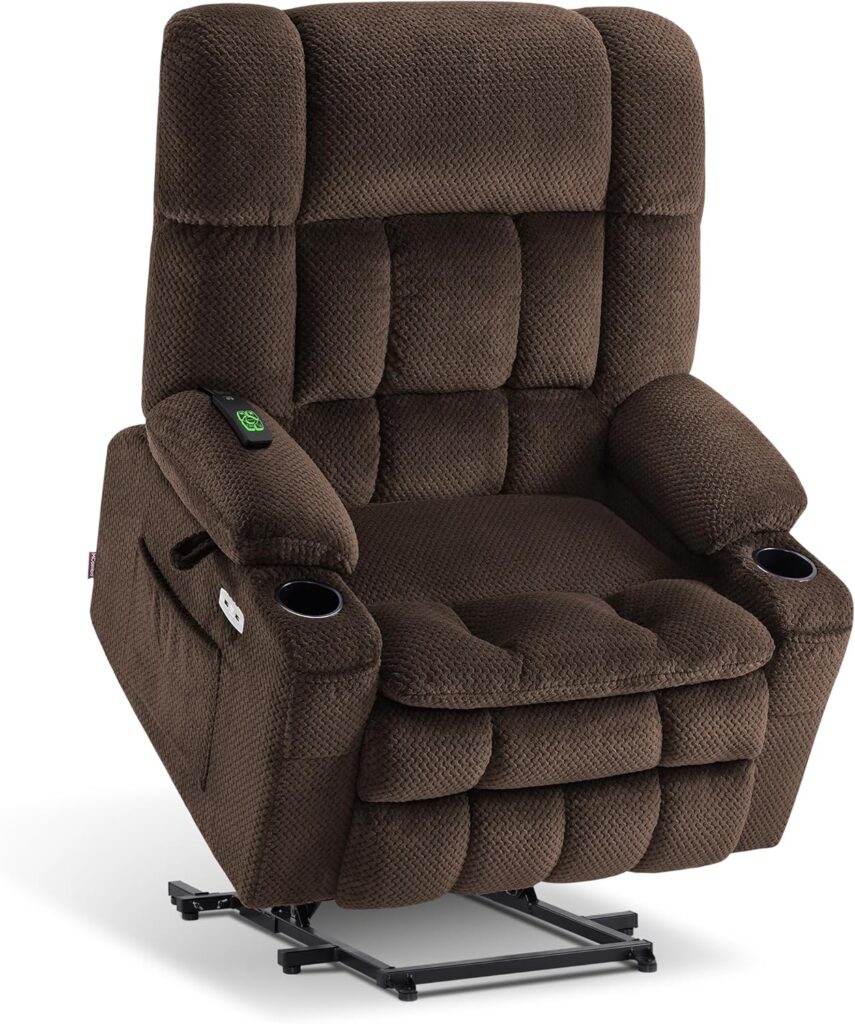 MCombo Oversized Power Lift Recliner Chair for Elderly, Dual Motor Lift Chair with Heat and Massage, Lay Flat Lift Chair for Big and Tall, Cup Holders, Fabric R7891 (Oversize, Mocha)