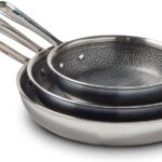 T-fal HybridMesh Tri-Ply Stainless Steel 3 Piece Frypan Cookware Set, 8, 10.25, 12 Inch, Induction Oven Safe 500F, Metal Utensil Safe, Pots and Pans, Dishwasher Safe, Needs Pre-Heating, Silver/Black