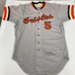 Brooks Robinson Photo Matched Game Used Signed 1975 Baltimore Orioles Jersey – MLB Autographed Game Used Bats