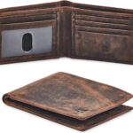 Real Leather Mens Bifold Wallet RFID Blocking Slim Minimalist Front Pocket – Thin & Stylish with ID Window in Gift Box (Crazy Horse, Cognac)