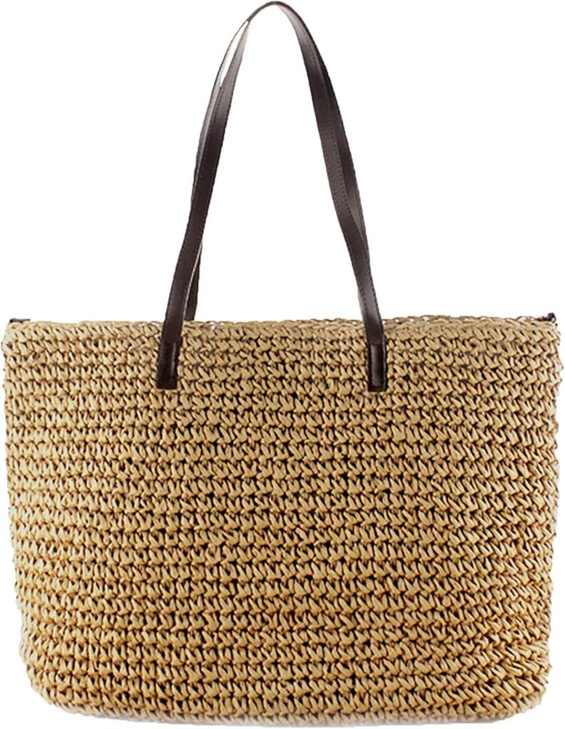 Beach Bags for Women – Straw Bag Woven Beach Tote Bag Shoulder Handbag Straw Purse for Summer Vacation