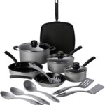 Tramontina Primaware 15-Piece Non Stick Cookware Set with Lids and Utensils, Aluminum Nonstick Pots and Pans Kitchen Set (Silver)