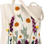 Aesthetic Embroidery Tote Bag for Women – Reusable Canvas Cute Shoulder Bag for Shopping, Grocery, Work, Book