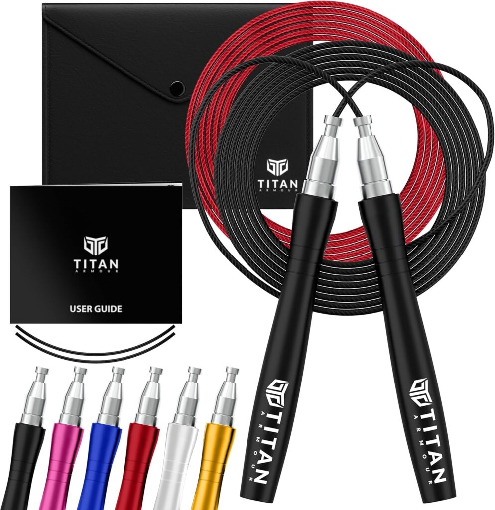 Titan Armour® Speed Rope – Professional Self-Locking & Adjustable, Adult Speed Jump Rope | 2 x Steel Ropes, Cable Protector & Travel Case | Jump Rope Crossfit, Boxing, Fitness MMA for Men & Women