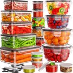 40 PCS Food Storage Containers with Lids Airtight (20 Lids &20 Containers) – Leakproof Meal-Prep Containers for Kitchen Storage Reusable Plastic Microwave/Dishwasher Safe with Labels & Pen