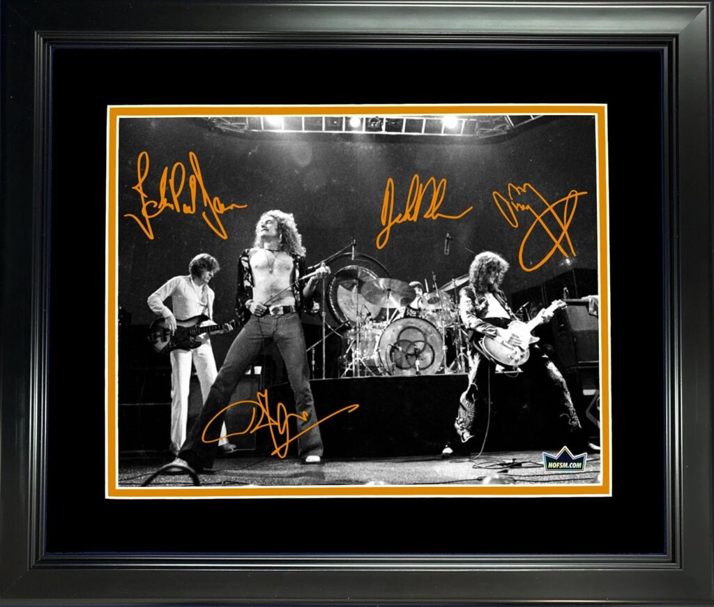 Framed Led Zeppelin Rock Band Facsimile Laser Engraved Signatures Auto 11″x14″ Music Photo HOFSM Holo