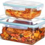 Vtopmart 220oz + 76.4oz Extra Large Glass Storage Containers Set, Meal Prep Food Container Sets with Snap Airtight Lids for Roasting Turkey, Rotisserie Chicken, Baking, Watermelon Storage, BPA Free