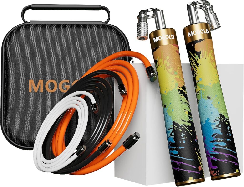 Weighted Jump Rope for Men Women -Interchangeable 1/5lb 1/4lb 1/2lb Heavy jump ropes – 360 Degree Spin – Length Adjustable,Ergonomics Leather Grip Skipping Rope for Fitness Weight Loss & More