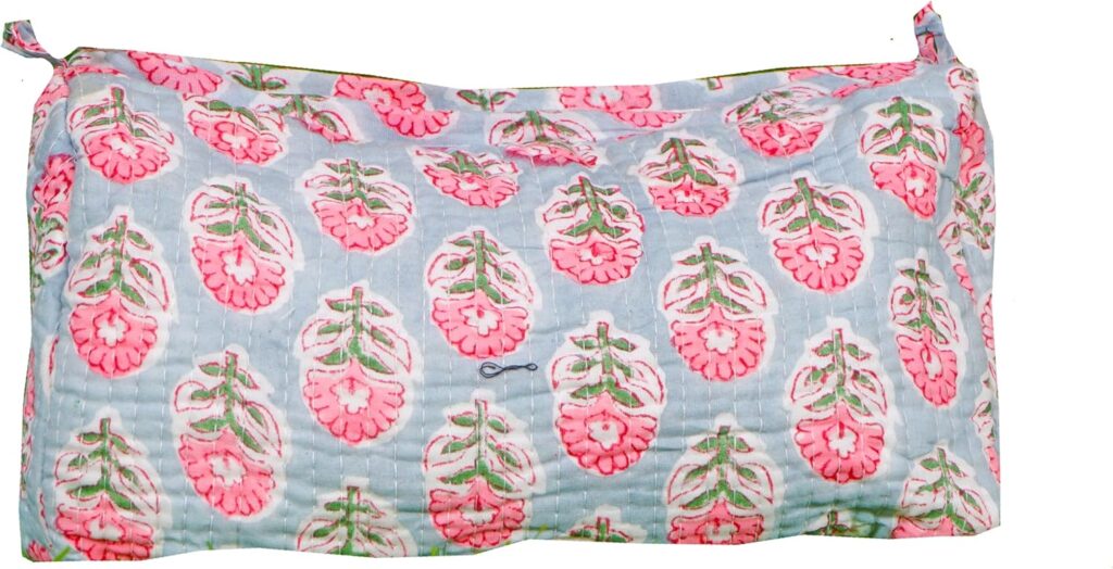 Generic Pieces Indian Handmade Cotton Quilted Handmade Floral Hand Block Print Toiletry Bag,Cosmetic Pouch Bag Makeup Bag For Women (1, Gray), 85485