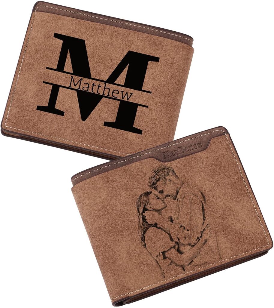 MMXX Personalized Leather Wallet for Men Bifold Mens Wallets Custom Engraved Sketch Picture Text Holiday Gifts for Dad Grandpa Husband Boyfriend -C1