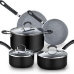 Cook N Home Pots and Pans Nonstick Kitchen Cookware Sets include Saucepan Frying Pan Stockpots 8-Piece, Heavy Gauge, Stay Cool Handle, Marble