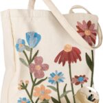Embroidery Tote Bag with Pocket & Buckle – Reusable Canvas Tote for Women Cute Aesthetic Work Shopping Grocery Bag