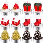 BBTO 12 Pieces Christmas Tealight Candles Handmade Delicate Santa Claus, Snowman, Pine Cones, Christmas Tree, Shoes, House, Santa Hat Candles, Home Decorations(Cute Style)