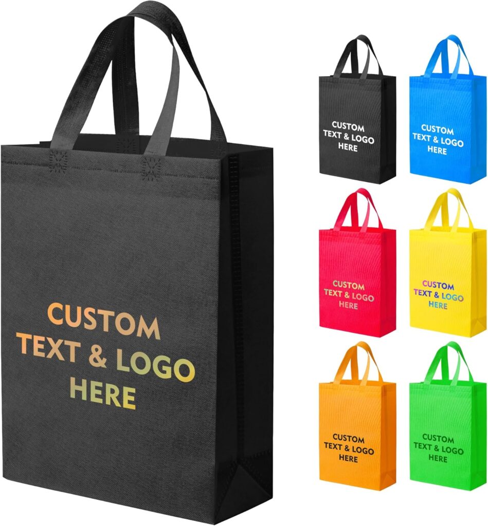 YEEHAW Custom Tote Bags 100pcs,Non-woven Bag with Logo, Custom Reusable Bags with Durable Handle, Ideal for Grocery Shopping, Gifts Wrapping & Travel
