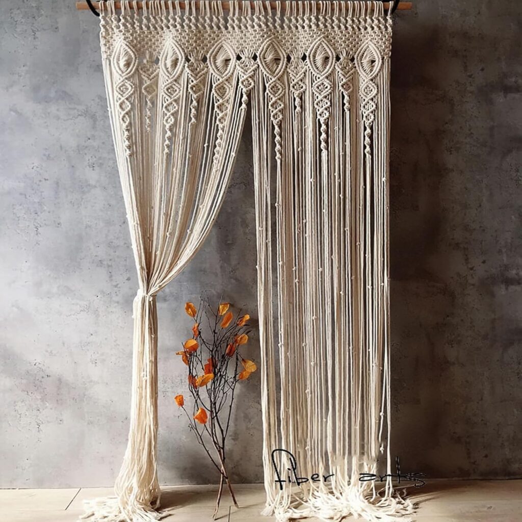 Macrame Curtain Wall Hanging Handmade Boho Curtains for Wedding Backdrop Arch Closet Room Divider Boho Wall Decor 40″X80″