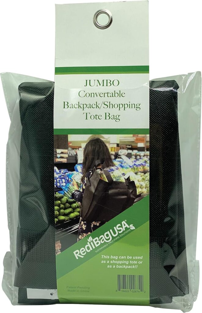 REDI BAG Reusable Convertible Backpack Shopping Tote Jumbo Size