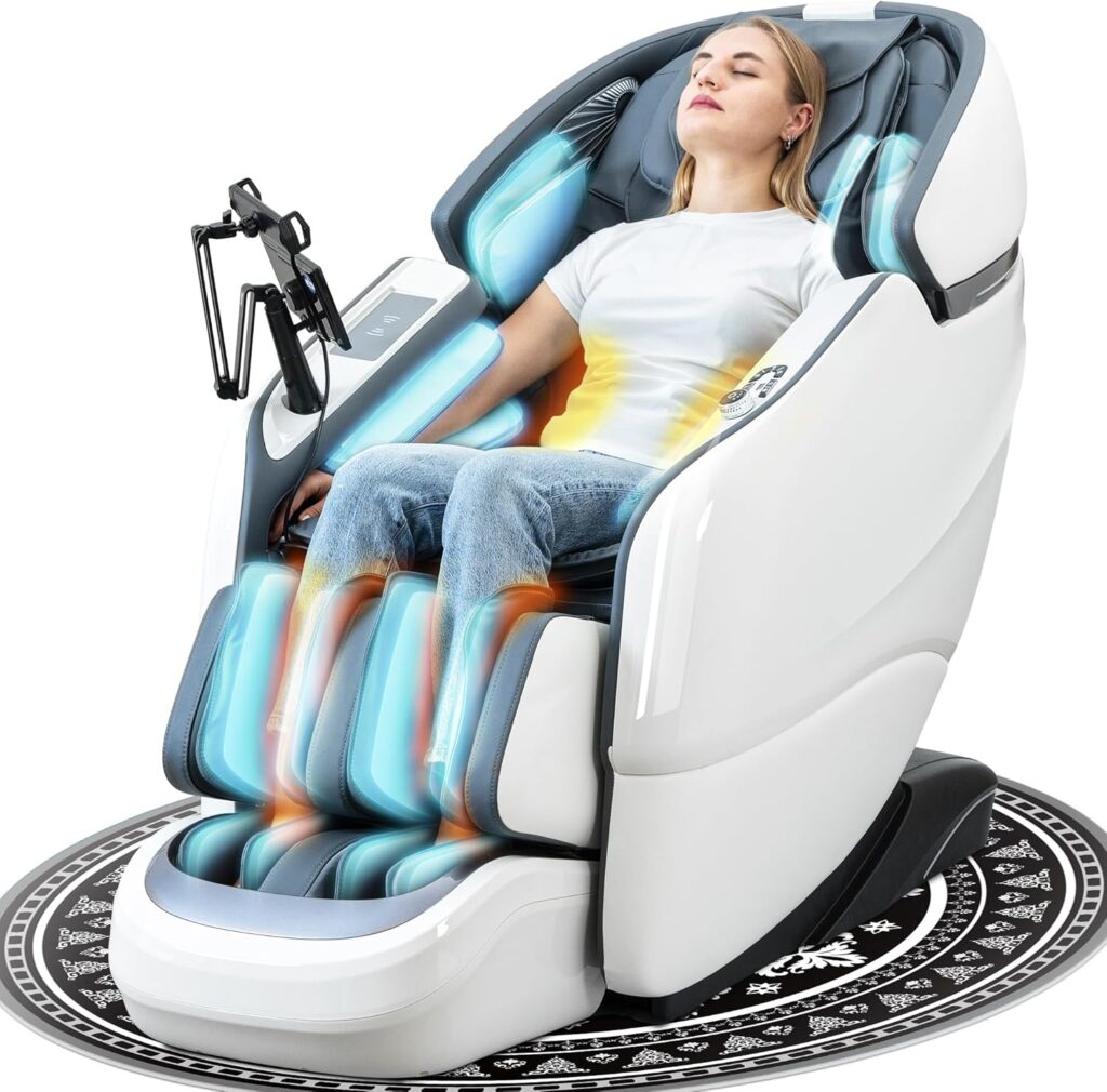 Massage Chair Full Body, 2025 Zero Gravity SL-Track Shiatsu Massage Chairs Recliner with AI Voice, LED Backlight Remote Control, Waist & Calf Heating Phone Controller and Holder G6 White Grey