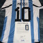 Lionel “Leo” Messi Signed 2022 World Cup Argentina Jersey GOAT Miami PSA/DNA – Autographed Soccer Jerseys