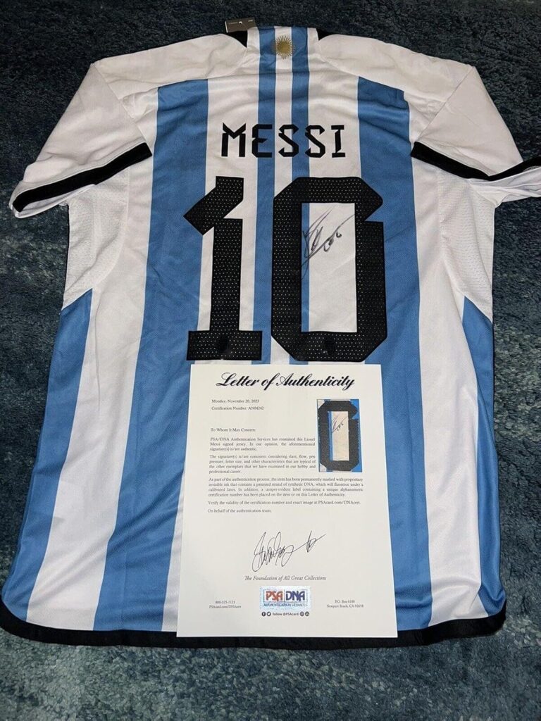 Lionel “Leo” Messi Signed 2022 World Cup Argentina Jersey GOAT Miami PSA/DNA – Autographed Soccer Jerseys