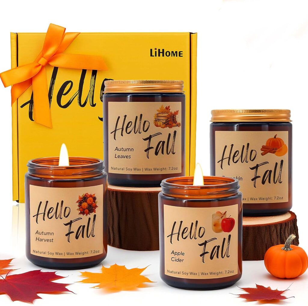 Lihome Fall Candles, Fall Decorations for Home – Fall Gifts for Women, Natural Soy Wax Scented Candles Set(4pcs)