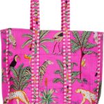 Quilted Cotton Hand printed Reversible Large multicolor cotton Tote Bag,Indian Handmade Block Printed Tote Bag Women Handbag