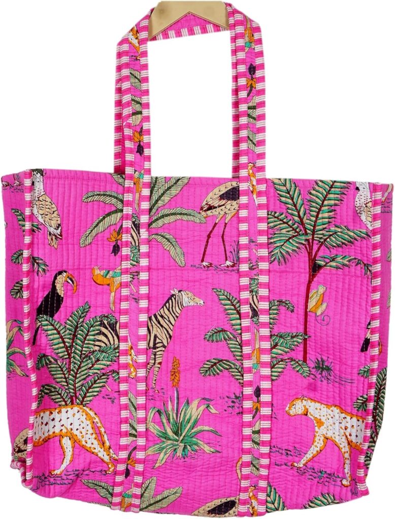 Quilted Cotton Hand printed Reversible Large multicolor cotton Tote Bag,Indian Handmade Block Printed Tote Bag Women Handbag