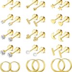 LOLIAS Small Hypoallergenic Flat Back Stud Earrings for Women Men 14K Gold Plated Surgical Stainless Steel Earring Sets Tiny Screw Back Cartilage Earrings for Sensitive Ears