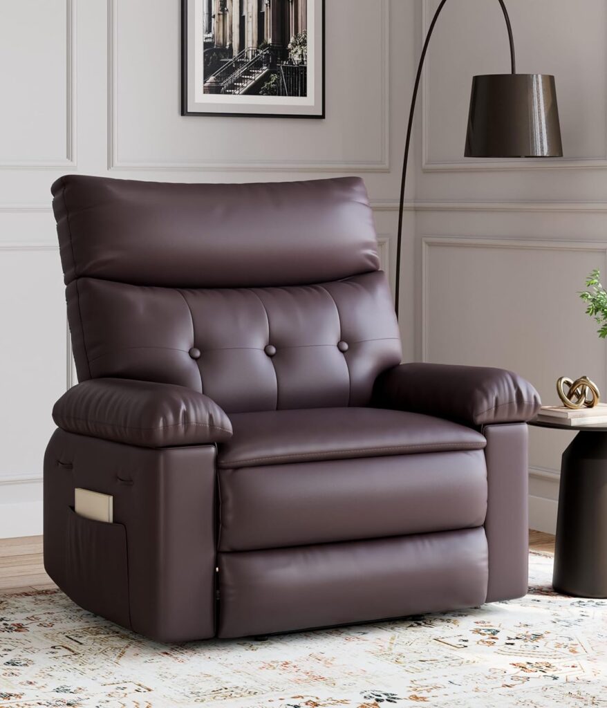 GarveeHome Oversized Wide Recliner Chair – Heat and Massage, PU Leather Extra Wide Manual Recliner for Adults, Large Lazy Chair with 1.5X Sponge Comfort Arm and Back for Living Room, Bedroom