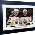 Kitbags & Lockers 12×8 A4 Connor McDavid Leon Draisaitl Edmonton Oilers NHL Autographed Signed Photo Photograph Picture Frame Ice Hockey Poster Gift Black & White