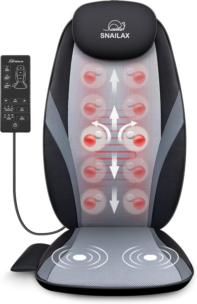 Snailax Shiatsu Back Massager with Heat Massage Chair Pad Kneading Back Massager for Pain Relief Deep Tissue Chair Massage Pad for Office Home, Gifts for Dad,Mom