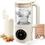 8 in 1 Nut Milk Maker Machine, 48oz Homemade Almond, Oat, Soy, Coconut, Plant-Based and Non-Dairy Beverages with Self-Cleaning, Boil Water, Delay Start, Keep Warm, 16 Blade Blender, Glass Jar