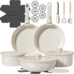 23 Pcs Pots and Pans Set Non Stick, Ceramic Cookware Set Non Toxic with Detachable Handles, Healthy Induction Cookware Oven Safe RV Kitchen Set, PFAS PFOA & PTFE Free, Cream White