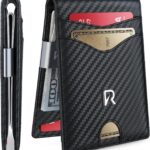 Slim Wallet for Men with Money Clip, Leather RFID Blocking Mens Wallet, Minimalist Credit Card Holder, Front Pocket Bifold – Gift Box Included (Money Clip, Black Leather)