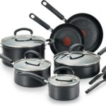 T-fal Advanced Nonstick Cookware Set 12 Piece, Oven Broiler Safe 350F, Kitchen Cooking Set W/Fry Pans, Saucepans, Deep Saute, Dutch Oven & Kitchen Utensils, Pots and Pans, Dishwasher Safe, Black