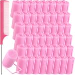 Syhood 48 Pcs Foam Sponge Hair Rollers Soft Sleeping Curlers Flexible Sponge Curler and Rat Tail Comb for Women Hairdressing Styling(Pink,1.57 inch)