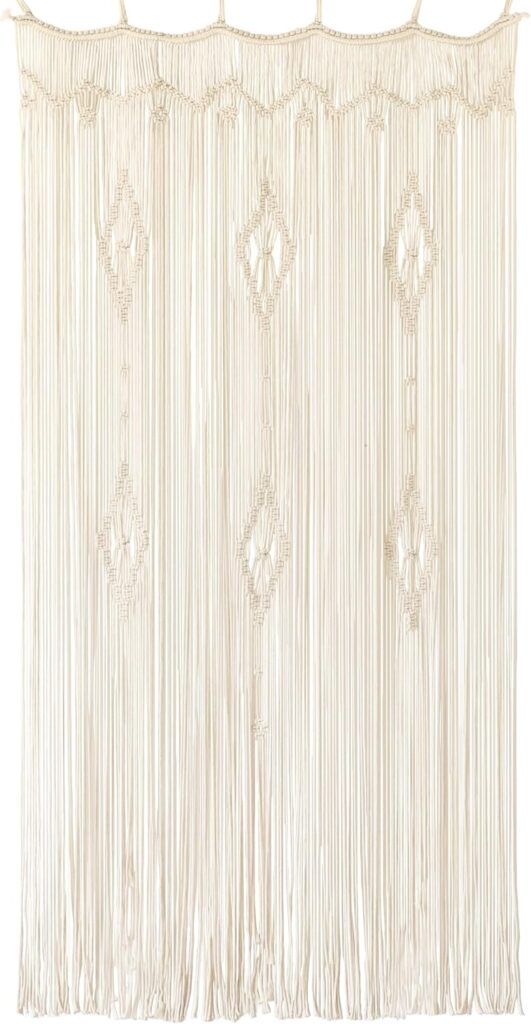 Macrame Curtain Long Cotton Window Panel Boho Curtains for Bedroom Wedding Backdrop Room Divider Doorway Closet Apartment 35”W x 70”L