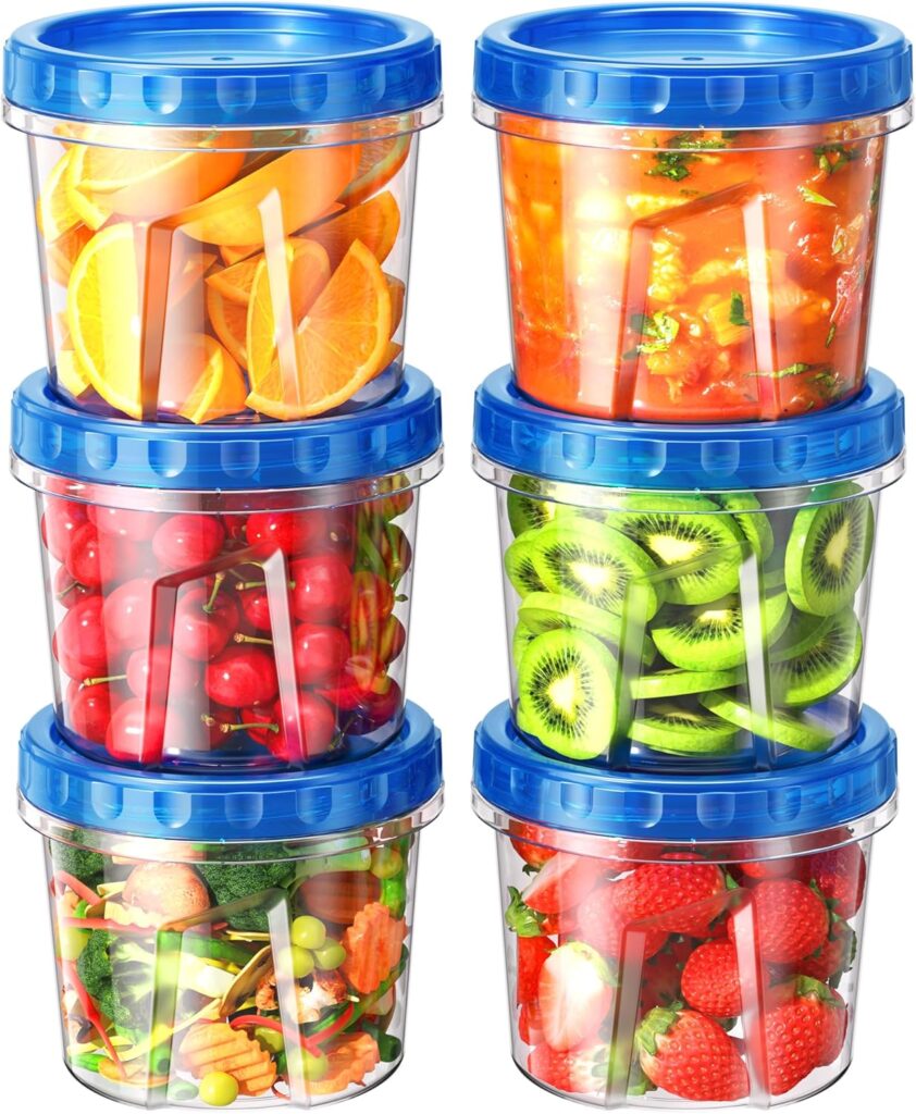 6 Pack-24 oz Freezer Storage Containers, Plastic Food Storage Containers with Twist Top Lids, BPA Free and Reusable Soup Containers with Lids, Leakproof/Microwave/Dishwasher Safe