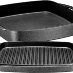 Bruntmor 2-in-1 Pre-Seasoned Cast Iron Dutch Oven and Grill Pan with Dual Handles – 11-Inch Non Stick Square Casserole Dish with Lid – Cast Iron Cookware for Braising, Crock Pot and Oven Safe Skillet