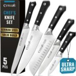 Cutluxe Kitchen Knives, 5 Pcs Chef’s Knife Set – Razor Sharp German Steel, Full Tang, Ergonomic Handles – Artisan Series