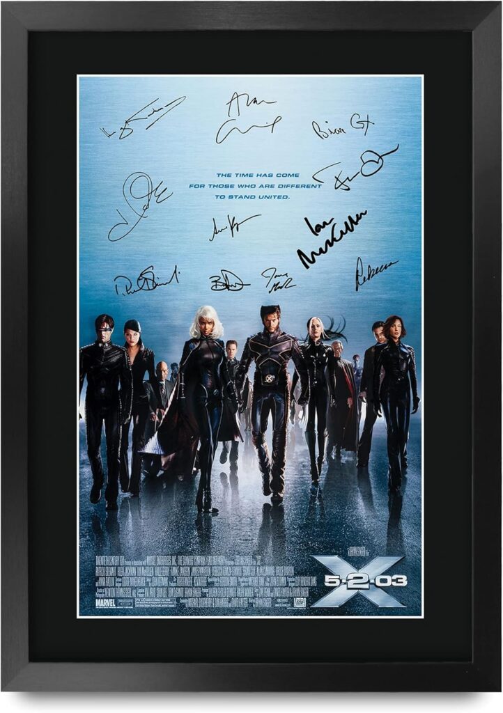 HWC Trading X-Men 2 Hugh Jackman, Patrick Stewart 16 x 12 inch Framed Gifts Printed Poster Signed Autograph Picture for Movie Memorabilia Fans – 16″ x 12″ Framed