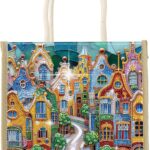 MVVMTOP Diamond Painting Kit Handbag, 5D DIY Colorful Street Scene Pattern Diamond Art Crystal Special Shape Crystal Artificial Canvas Bag, Shopping Storage Tote Gift Large Storage Bag