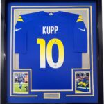 Framed Autographed/Signed Cooper Kupp 35×39 Los Angeles Rams Blue Authentic Nike Game Super Bowl LVI Football Jersey Fanatics COA